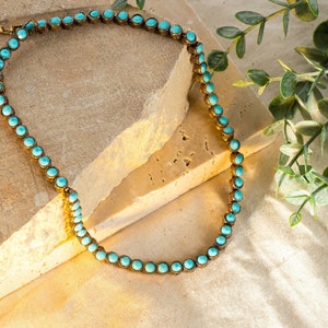 Vintage Tennis Necklace for Women, Turquoise Gemstone Retro Boho Antique Choker,Handmade  Indian Jewelry Feroza Chain Pendant