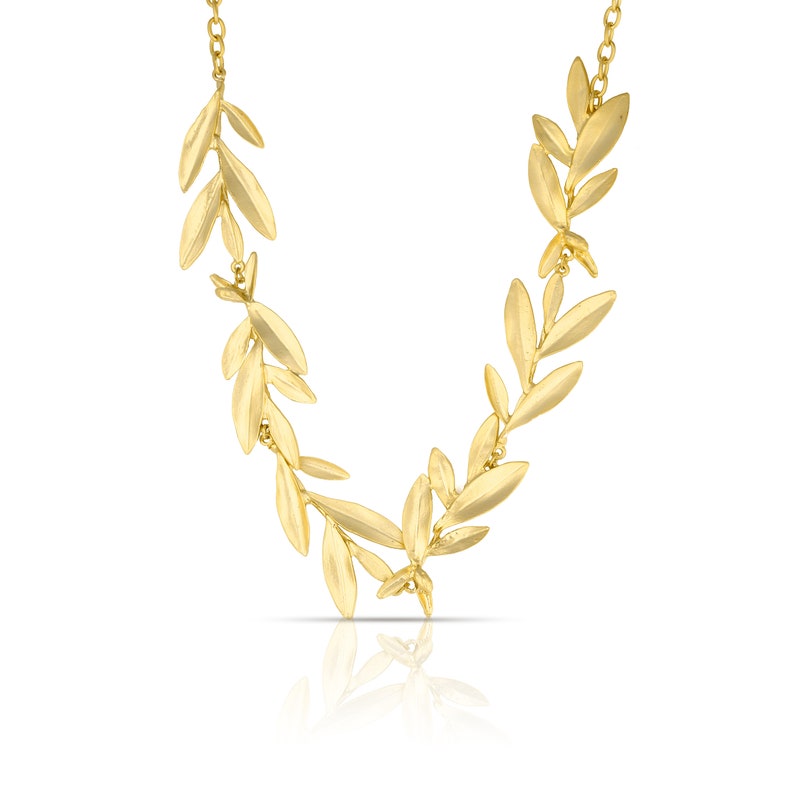 Olive Branch Necklace, Earrings, Jewelry Sets for Women, Matte Gold Plated, Vintage, Handmade Earrings, Handmade Necklace Retro İndian Leaf image 3