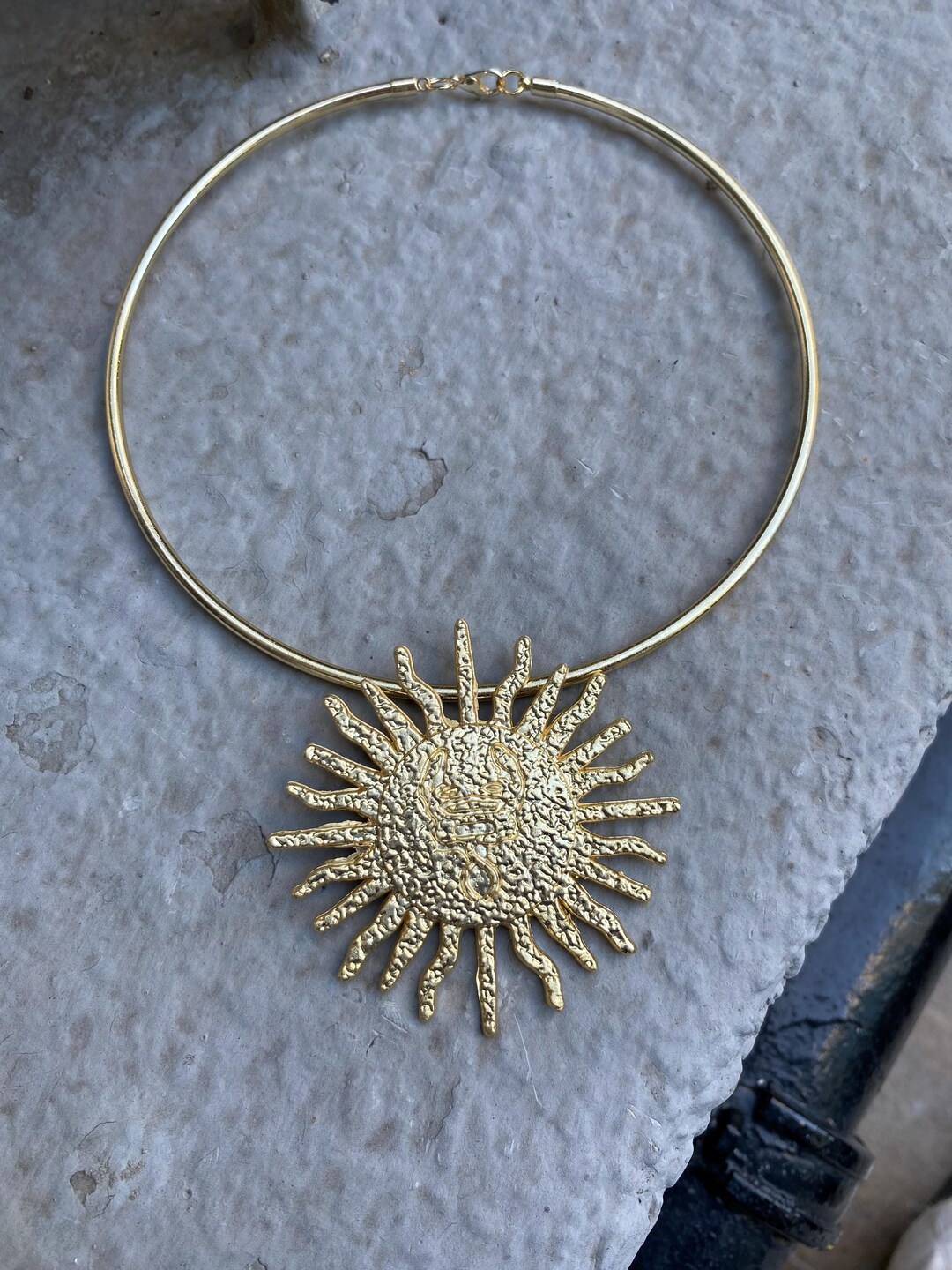 Sun Choker , Handmade Gold Necklace for Women , Big