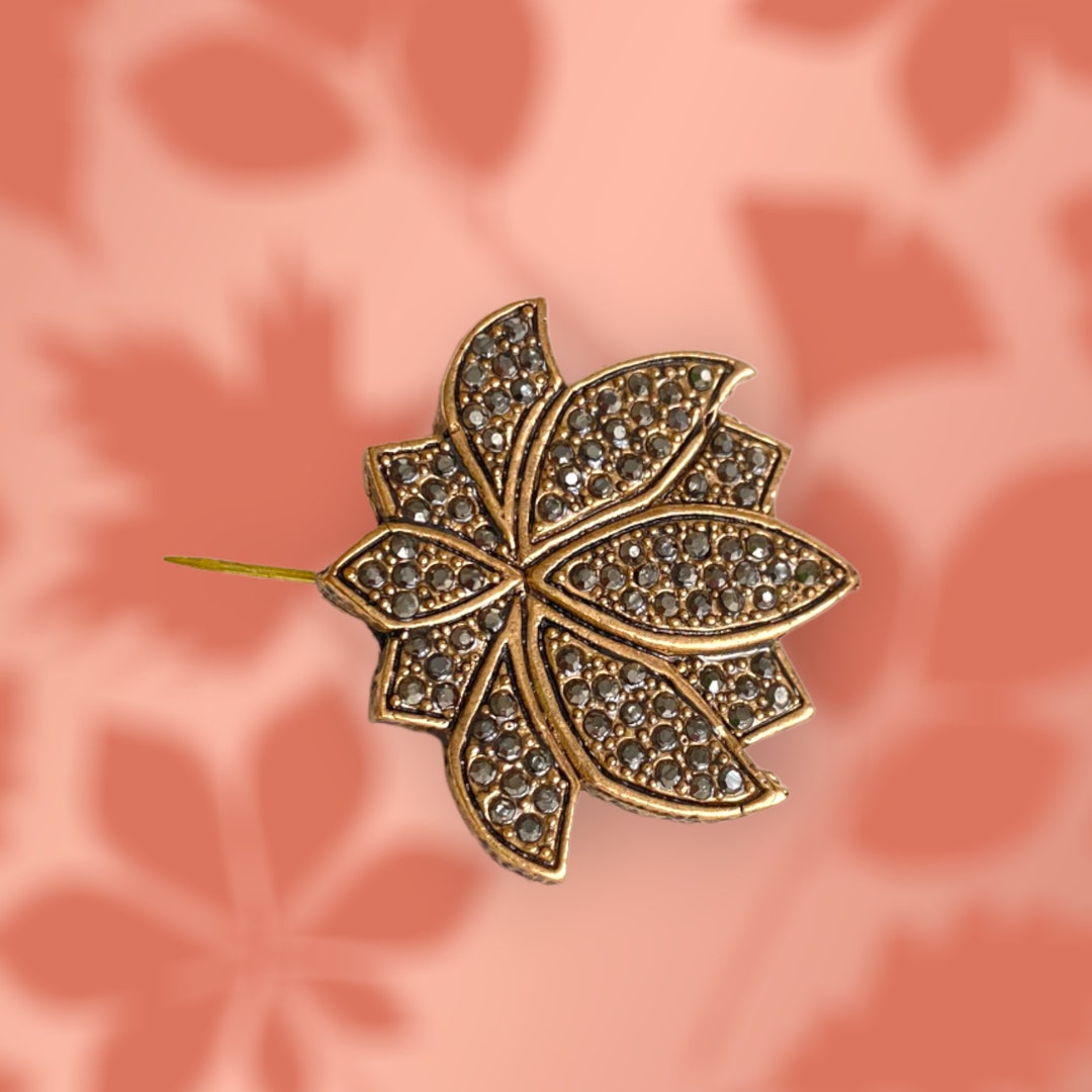 Broche Vintage Strass Orange - Motif Bouquet - Occasion Bon état