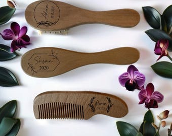 Custom Baby Hairbrush and Comb Set - Engraved Wooden Baby Brush for Newborn Grooming-Christmas Gift
