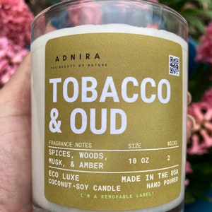 Tobacco and Oud— 10 Oz Hand Poured Coconut-soy Wax Candle