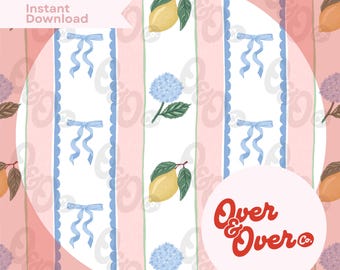 Patrón floral sin costuras Grandmillennial: descarga digital PNG, rosas vintage estilo chinoiserie, diseño de tela retro, imprimible para scrapbooking