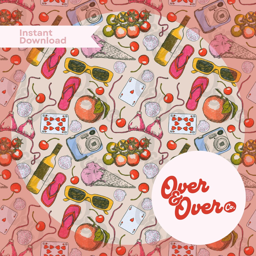 Euro Summer Vibes Seamless Pattern – Digital Download PNG, Beach ...
