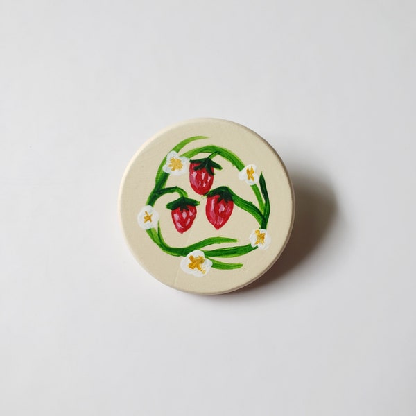 strawberry fairy ring pin | handpainted wooden pin