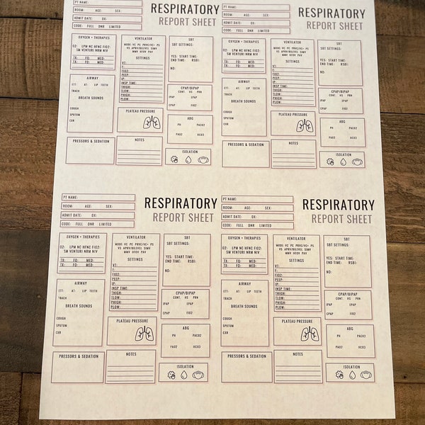 Respiratory Therapy Report Sheet - four patients - ICU