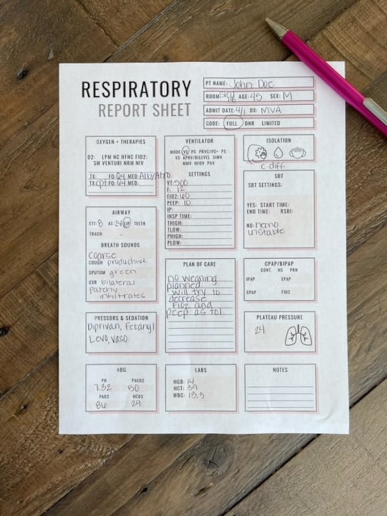 Respiratory Therapy Report Sheet Etsy Ireland