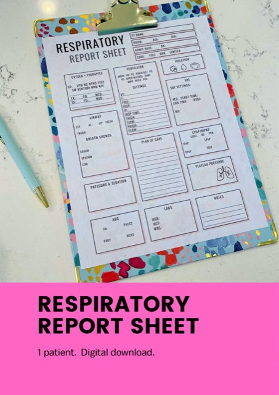 Respiratory Therapy Report Sheet Etsy