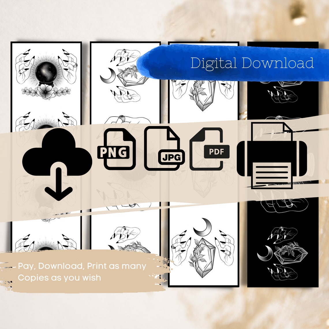 Printable Bookmarks Template, Printable Bookmarks Set, Digital Bookmark ...