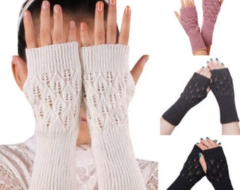 Winter Arm Hand Warmer Knitted Long Fingerless Gloves Soft Mittens for Women
