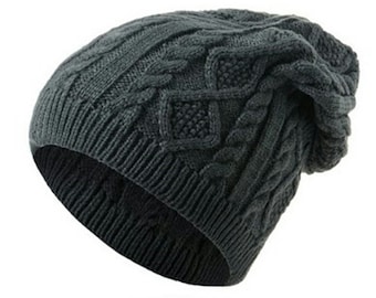 Mens Ladies Knitted Woolly Winter Oversized Slouch Beanie Hat Cap Skateboard