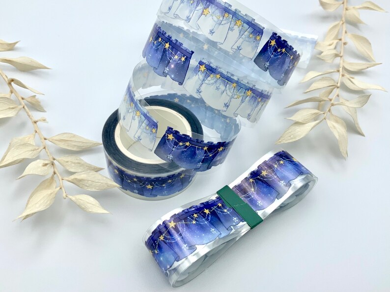 Washi Tape Samples / transparentes Klebeband / PET Tape auf Trägerfolie Sterne / Vorhänge / Bordüre und Wolken pastell Bild 3