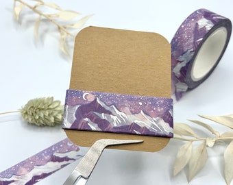 Washi Tape Samples - Berge mit Sternenhimmel und Mond - holografische Details