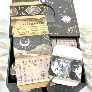 Washi Tape Samples - Notebook Therapy - Lunar Mystery - Vintage - Goldene und Silbere Details - Mond - Weltraum