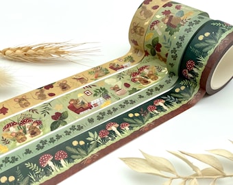 Washi Tape Samples - Mäuse - Wald - Pilze - mit goldenen Details - Tapes aus den USA