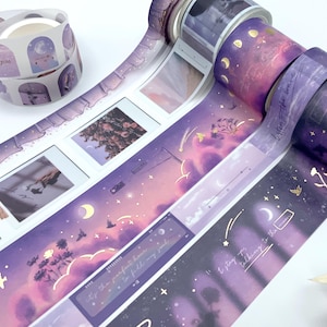 Washi Tape Samples - Notebook Therapy -Twilight Hour - Goldene Details - Mond - Sterne - Weltraum
