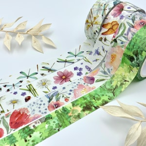 Washi Tape Sample Karten oder einzelne Samples - Frühling - Libellen / Blumen / Aquarell / Wald