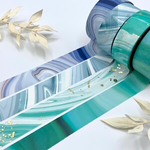 Washi Tape Sample Karten - Marmor / Marmoroptik blau / türkis / grün - B-Ware