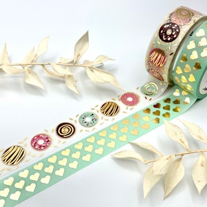 Washi Tapes von Folia - Herzen - Donuts - Dessert - Gold metallic - 5 Meter pro Rolle