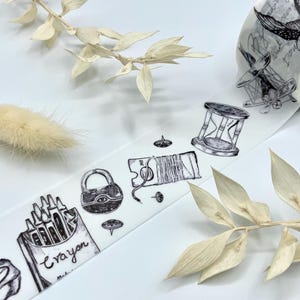 Washi Tape Samples - Vintage - Objekte - Stifte - Schlösser - Vögel