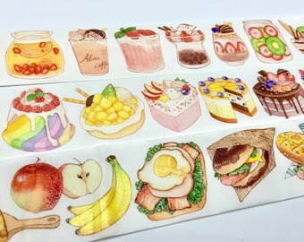 Washi Tape Sample auf Trägerpapier - Essen - Frühstück - Kuchen - Dessert
