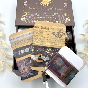 Washi Tape Samples - Notebook Therapy - Midsummer Night's Dream - Sommer - Sonnen - Blumen - Hummel - Mond - Sterne - Goldene Details