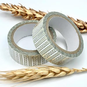 Washi Tape Rolle von Folia - Weiß mit Silber Muster - Silber metallic