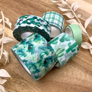 Washi Tape ganze Rollen - Set mit 5 Rollen - Grüne Muster und Kakteen