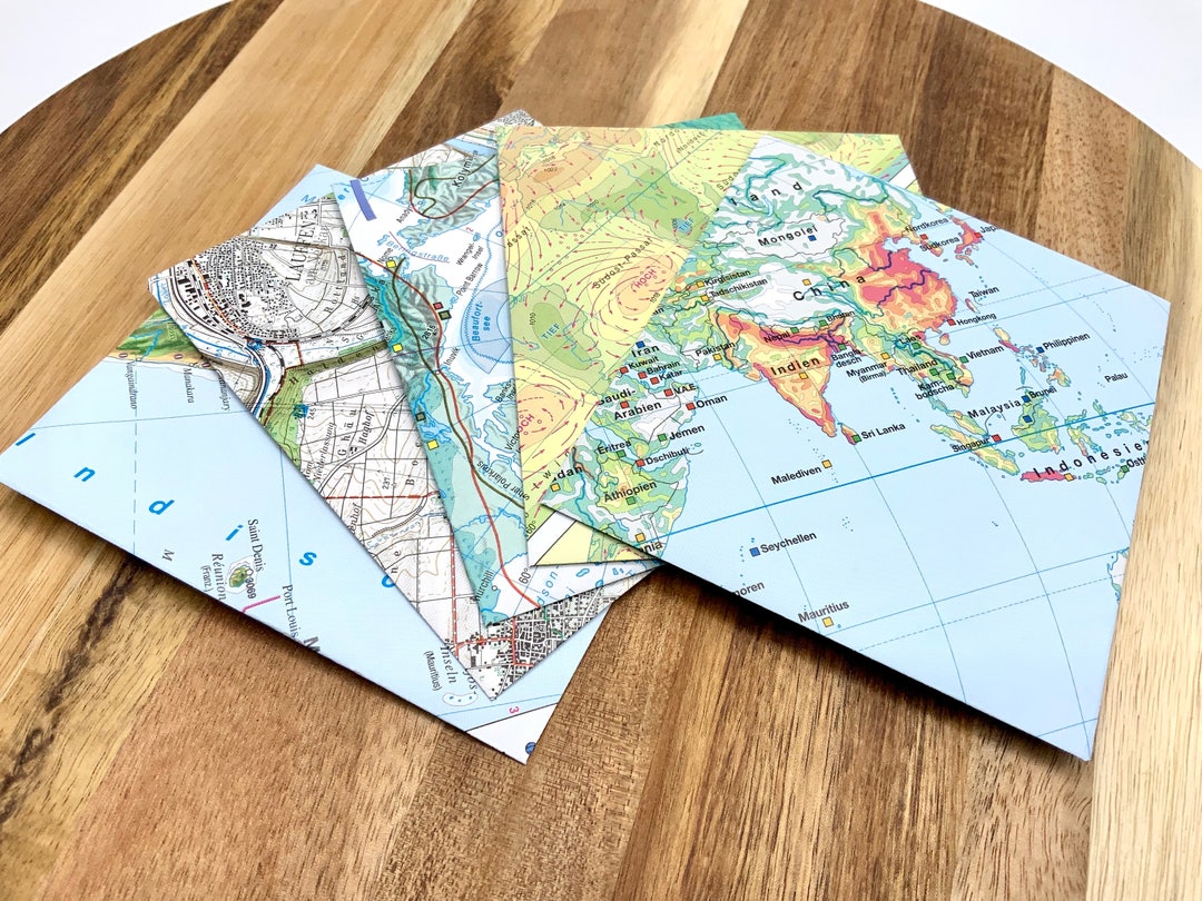 Handmade Envelopes World Map / Country Map Recycled Set Etsy