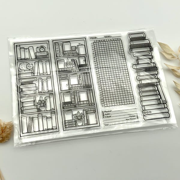 Stamps - Clear Stamp - Set of 5 - Books - Book Journal - Tracker