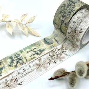 Washi Tape Samples - Vintage - Briefmarkenoptik - Maßband - Blumen - Pilze
