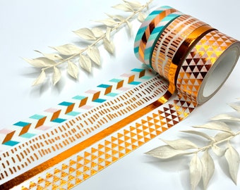 Washi Tapes von Folia - Kupfer / Orange metallic - Pfeile - Striche - Dreiecke