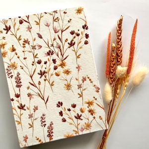 Notizbuch / Skizzenbuch mit Stoffeinband Hardcover graues Papier oder braunes Papier Wildblumen / Aquarell 1 - Mittelgroß grau