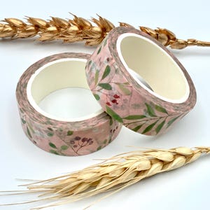 Washi Tape in Aquarelloptik - ganze Rolle 7 Meter - 1,5 cm Breite - Pflanzen auf rosa Hintergrund