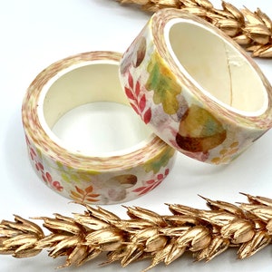 Washi Tape in Aquarelloptik - ganze Rolle 7 Meter - 1,5 cm Breite - Blätter - Eicheln - Kürbis