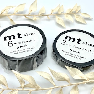 Washi Tapes von mt slim - (mt slim J matte black und slim 3mm matte black) - ganze Rolle - einfarbig - schwarz - 0,6 cm oder 0,3 cm breit