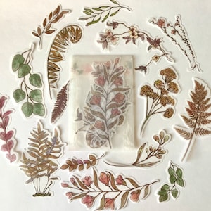 Stickerset - Aufkleber - Blumen - Pflanzen - warme Farben - Washi Tape Sticker