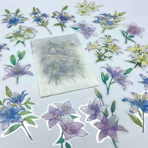 Stickerset - PET Aufkleber - Blumen Blau und Lila - Lilien