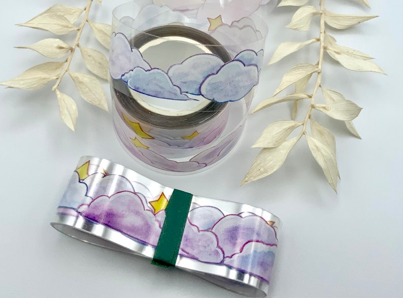 Washi Tape Samples / transparentes Klebeband / PET Tape auf Trägerfolie Sterne / Vorhänge / Bordüre und Wolken pastell Bild 4