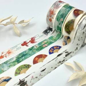 Washi Tape Sample Karten - asiatische Motive - Koi - Fächer - Japan