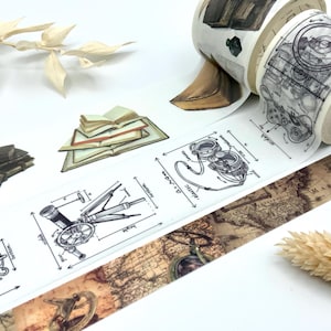 Washi Tape Samples - Vintage - Bücher - Objekte - Landkarte - Weltkarte - Zeichnungen