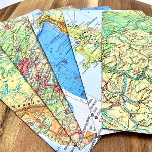 Handgemachte Umschläge - Weltkarte / Landkarte - Recycled - Set 5 Stück - groß