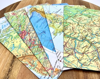Handgemachte Umschläge - Weltkarte / Landkarte - Recycled - Set 5 Stück - groß