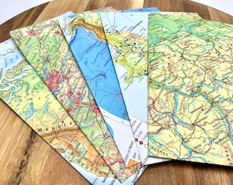 Handgemachte Umschläge - Weltkarte / Landkarte - Recycled - Set 5 Stück - groß