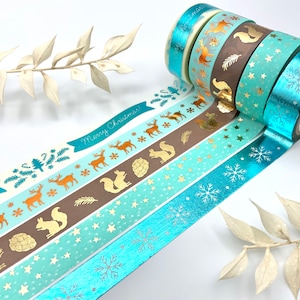 Washi Tapes von Folia - Wintermotive mit metallic - Wald - Weihnachten - Schnee - Sterne - 5 Meter pro Rolle