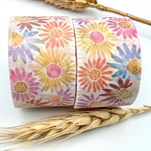 Washi Tape in Aquarelloptik - ganze Rolle 5 Meter - 2,5 cm Breite - gemalte Blumen