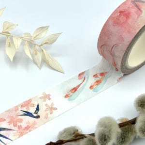 Washi Tape Samples - Schwalben und Koi - Frühling - Pastellfarben und Blumen