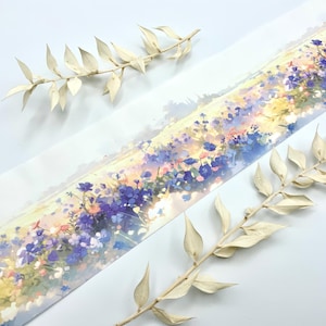 Washi Tape Sample auf Trägerpapier - Blumenwiese Lila / Blau