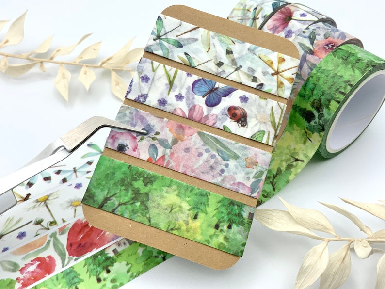 Washi Tape Sample Karten oder einzelne Samples Frühling Libellen / Blumen / Aquarell / Wald 4 x 50cm