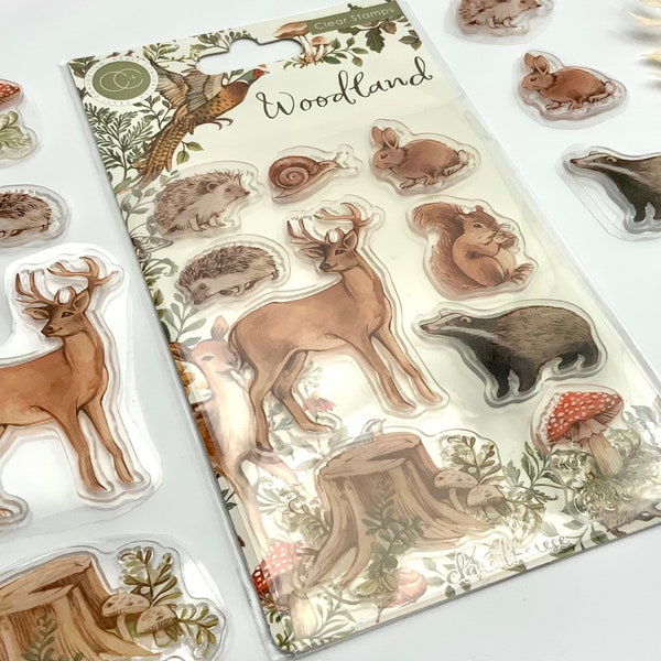 Stempel - Clear Stamp - Craft Consortium - Woodland - Waldtiere - Rehe - Igel - Pilz - Eichhörnchen - Dachs